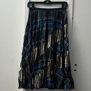 Tanya Taylor Blue Plaid Skirt with Silver Accents